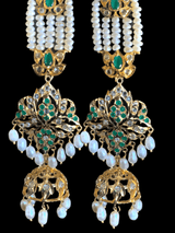 DER200 Lina sheeshphool inspired earrings in fresh water pearls - green ( SHIPS IN 3 WEEKS  )