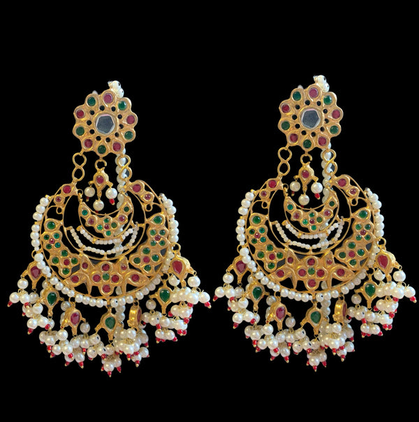 Mahira multicolor Pakistani kundan statement chandbali earrings DER19 (READY TO SHIP)  )