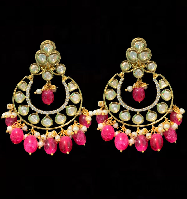 DER221 ruby earrings with polki and pearls ( READY TO SHIP )