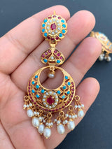 Pearl Ruby Phiroza Jadau Chandbali Earrings in Gold Plated Silver ER 088
