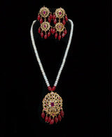Neelam freshwater pearl pendant set  in red beads ( READY TO SHIP)
