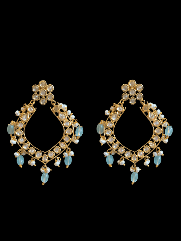 DER108 Elara polki earrings in fresh water pearls- aqua    ( READY TO SHIP )