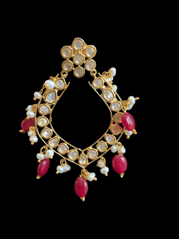 DER109 Elara polki earrings in fresh water pearls- ruby  ( READY TO SHIP )