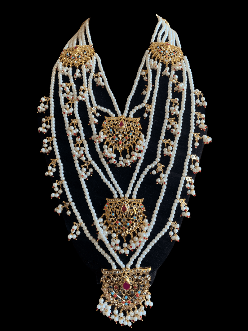 SAT60 Maahi bridal Hyderabadi three layered necklace with earrings ( READY TO SHIP )