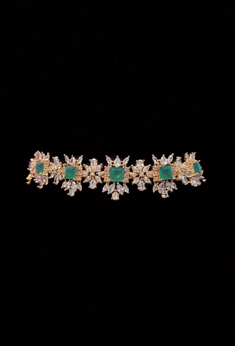 BR30 Sarah  gold plated cz set in green  ( SHIPS IN 3 WEEKS )