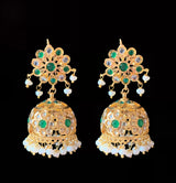 DER613 Navya fresh water pearls jhumka - emerald  ( READY TO SHIP )