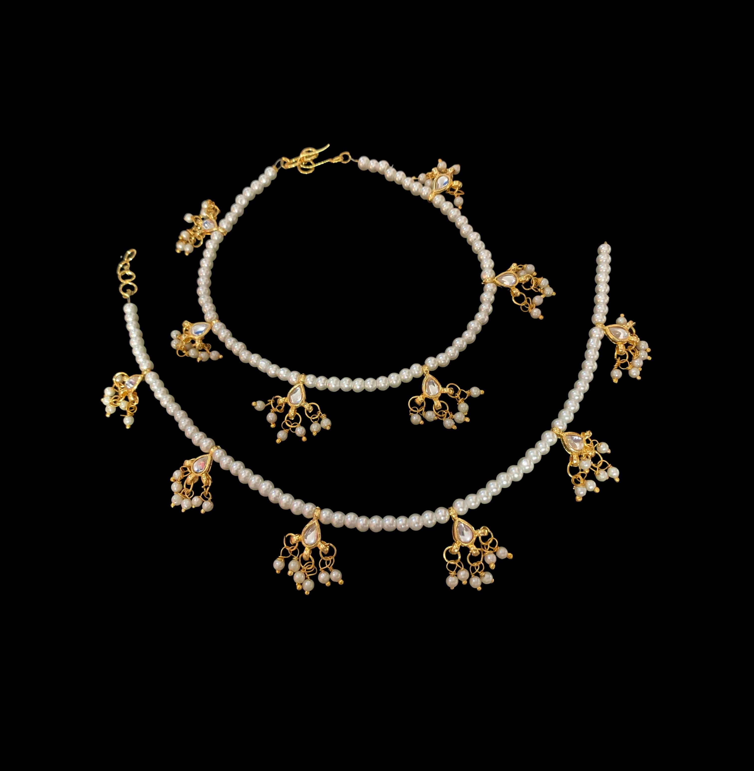Kundan and pearl Payal DJAK03 – Deccan Jewelry