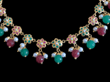 NS327 Alea punjabi Jadau necklace  set - ruby emerald   (READY TO SHIP)