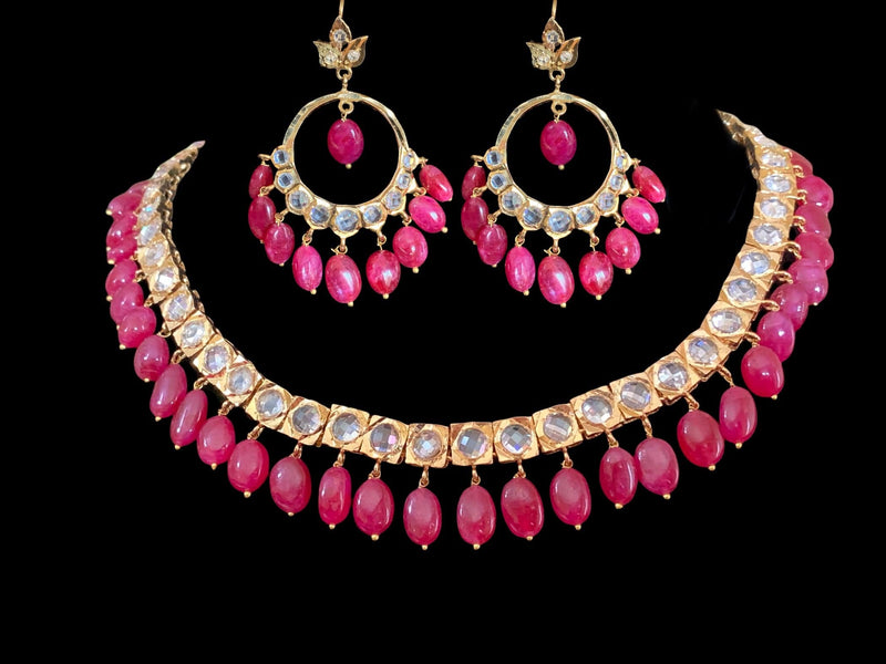 Barfi set in ruby  beads ( READY TO SHIP )