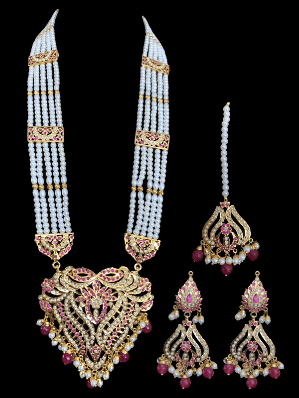 LN125 Sakshi Ruby pearl Jadau Rani haar with earrings tika ( READY TO SHIP )