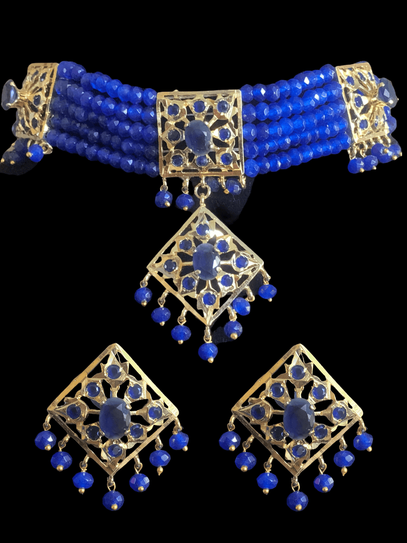 C125 Anushay choker set in blue beads   ( READY TO SHIP  )