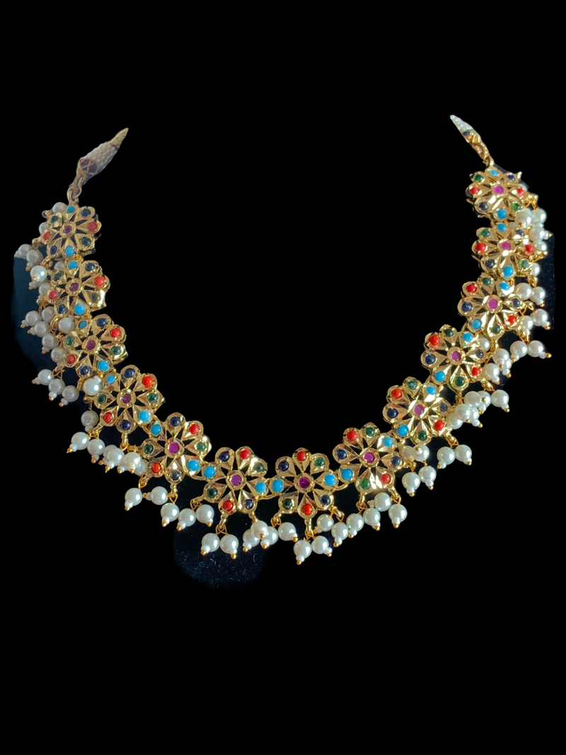 Malavika Multicolor / navratan flower necklace set  (READY TO SHIP )