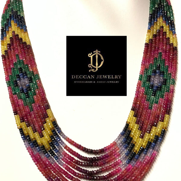 7 Strand 3mm Multi Colour Tourmaline Beads Necklace - Gleam Jewels