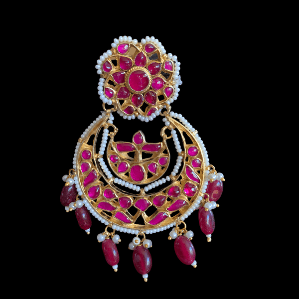 DER184 Huma pachi Kundan chandbali in rubies ( READY TO SHIP )