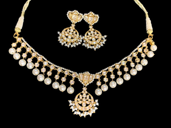 Gold plated silver moissanite and pearl necklace set ( SHIPS IN 4 WEEKS )