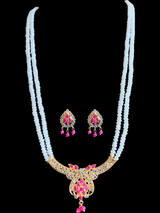 LN137 Ruby long  necklace  set in fresh water pearls ( READY TO SHIP )