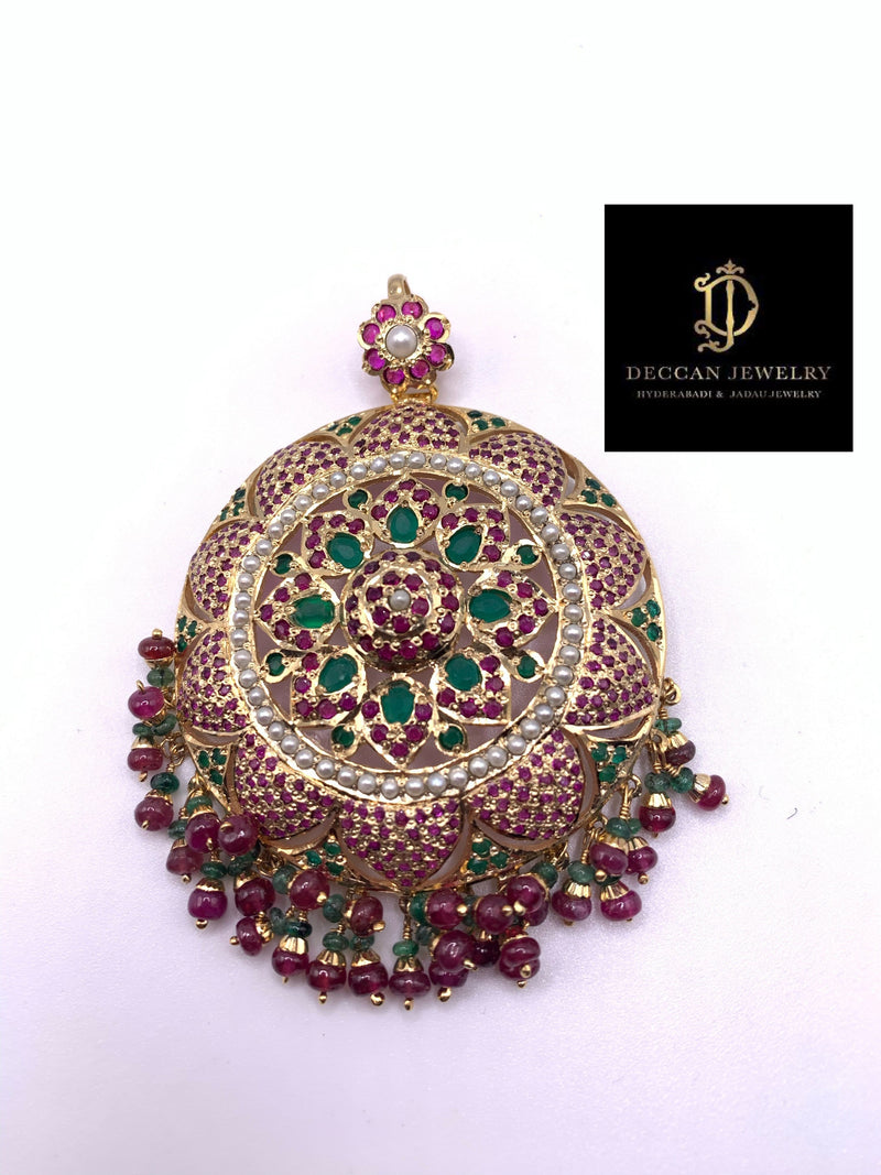 Multicolored Jadau Pendant Set in Gold Plated Silver PS 022A