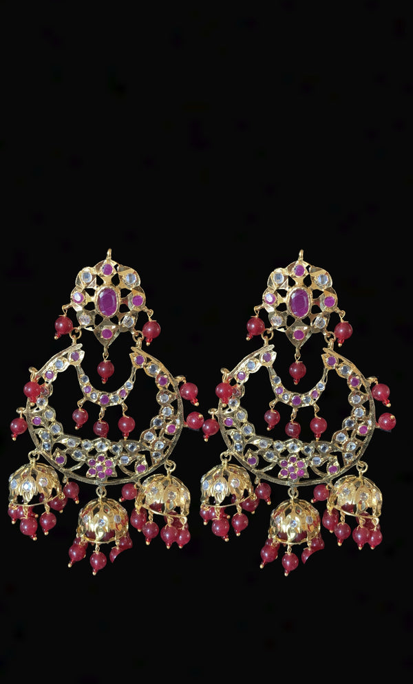 DER234 Hania  hyderabadi Chandbali in Ruby ( READY TO SHIP )