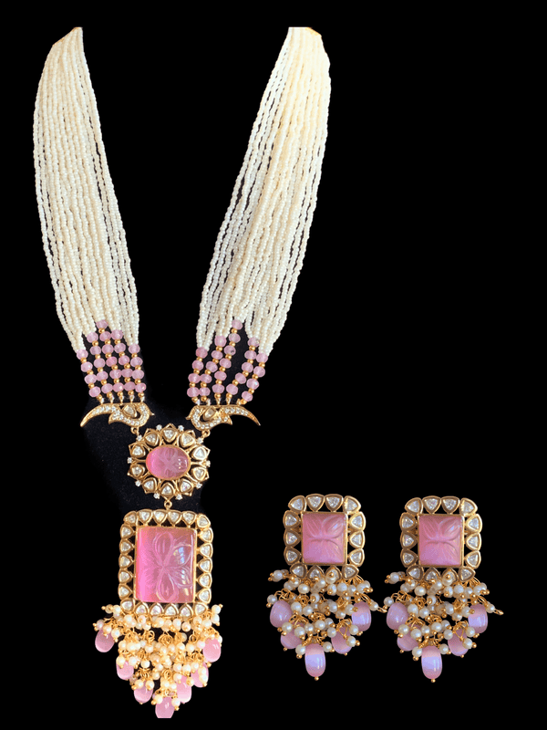 LN93 Mithali high quality cz polki necklace  set -pink( READY  TO SHIP)