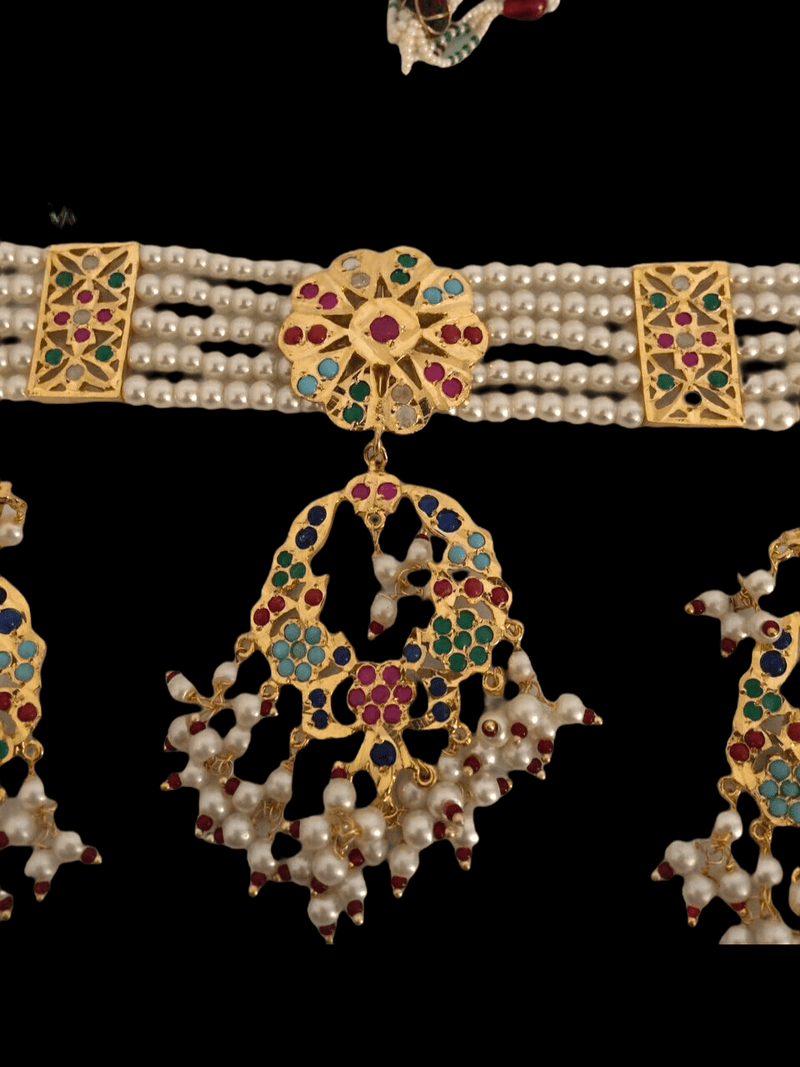 C100 Madhuri navratan choker set  ( SHIPS IN 2 WEEKS  )