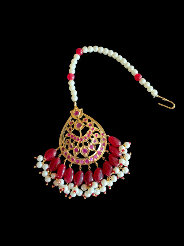 DJTK97 Ria Hyderabadi Jadau tika in ruby beads ( READY TO SHIP)