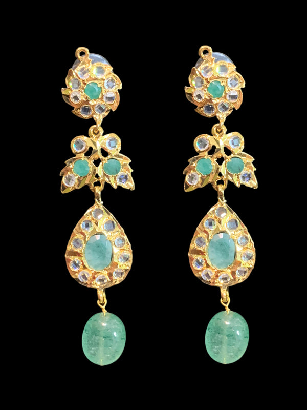 DER398 Gold plated emerald earrings ( READY TO SHIP)