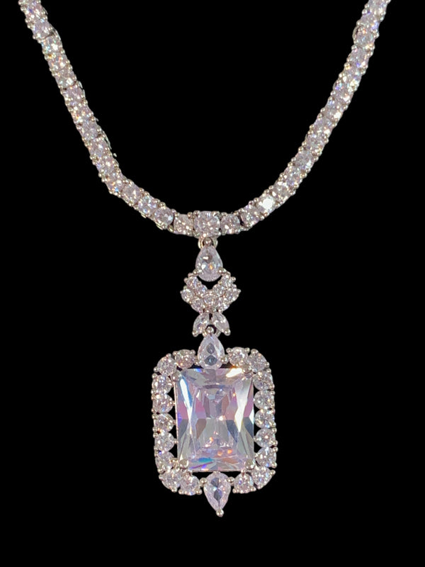 NS508 Myrha cz necklace set -clear  READY TO SHIP )