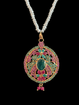 PS34 Ruby emerald pendant set in fresh water pearls ( READY TO SHIP )