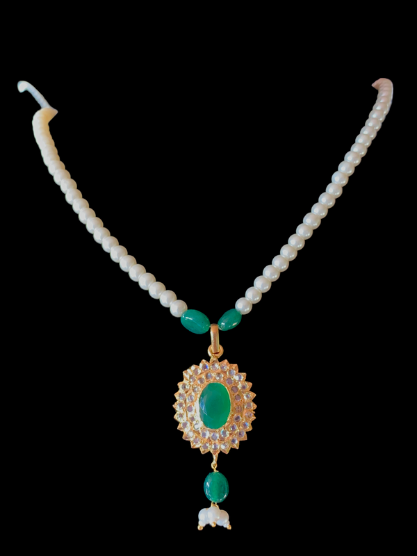 PS418 MEYAM Hyderabadi pendant set in green ( READY TO SHIP)