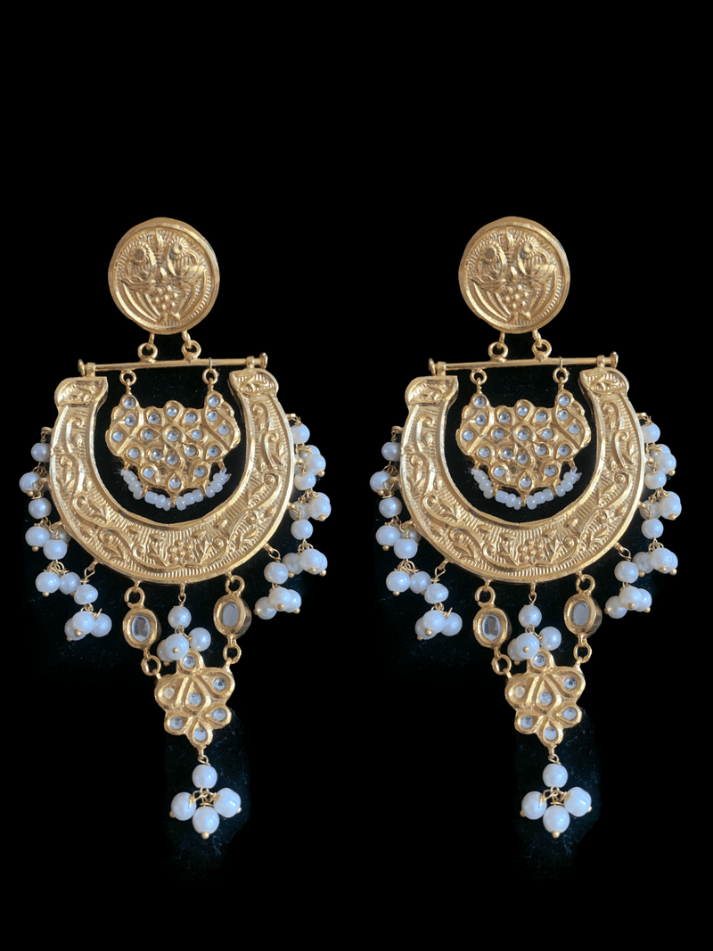 DER262 Jaza kundan chandbali earrings with pearls( READY TO SHIP)