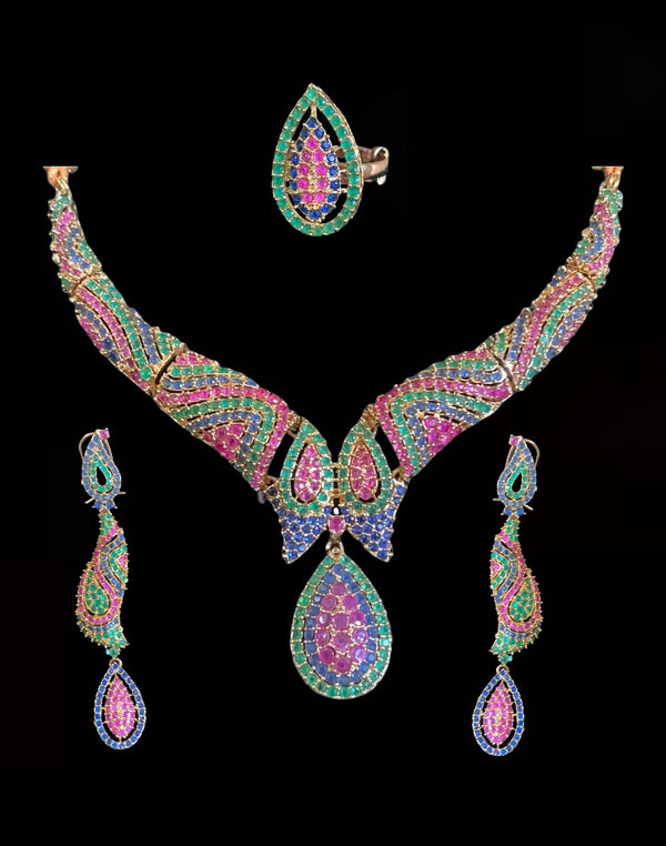 NS65 Deepa multicolor cz necklace set ( SHIPS IN 4 WEEKS  )