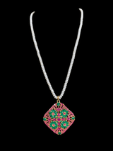 PS117 Ramla pendant set in fresh water pearls -Ruby emerald   ( READY TO SHIP)