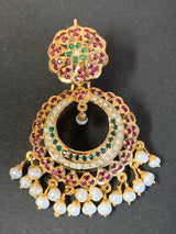Ruby emerald Pearl Jadau earrings in gold plated silver  ER 030
