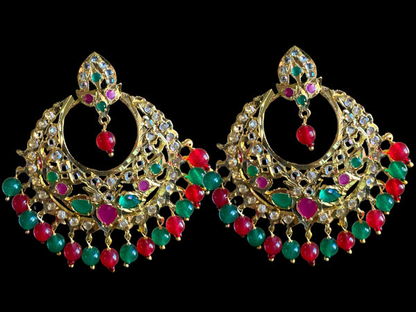 DER279 Noor chandbali in red green    (READY TO SHIP )