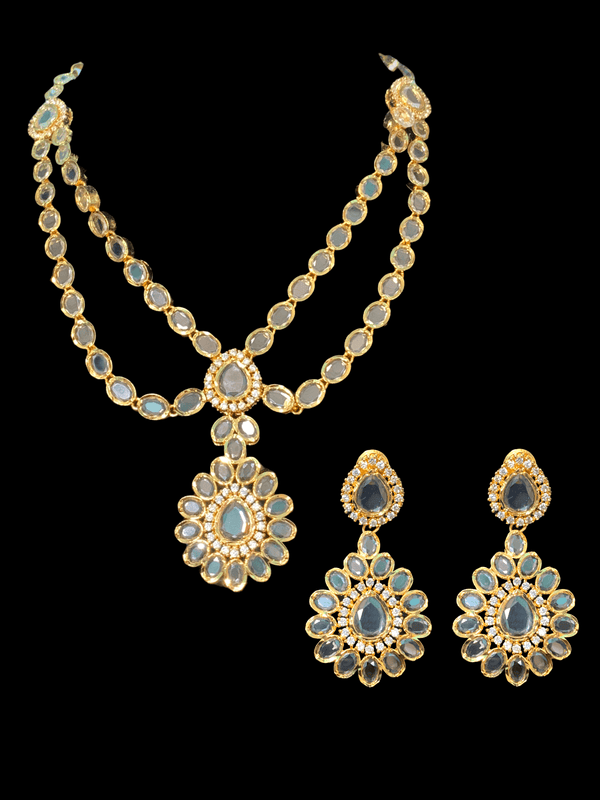 NS343 Farhat gold plated short necklace with earrings ( READY TO SHIP )