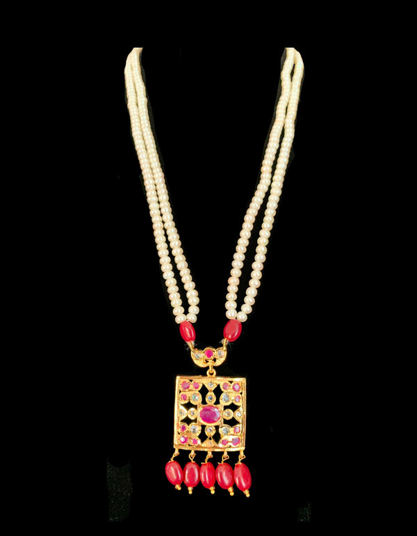 PS427  Zuni fresh water pearl pendant set in ruby   beads ( READY TO SHIP)