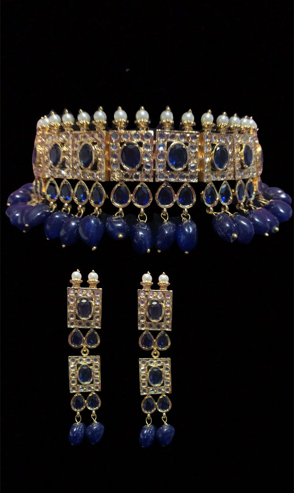 Gauhar hyderabadi choker in blue      ( READY TO SHIP )