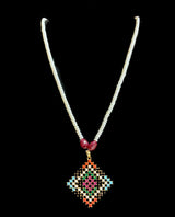 Nandini  Navratan  long pendant set with earrings in  fresh water pearls (READY TO SHIP )