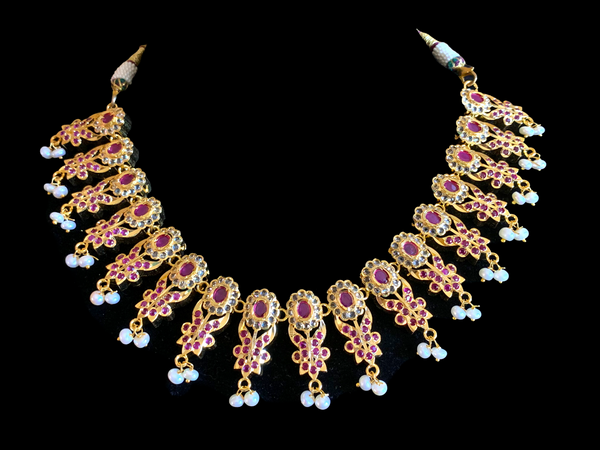 NS368 Simeon gold plated Hyderabadi necklace in fresh water pearls ( READY TO SHIP)