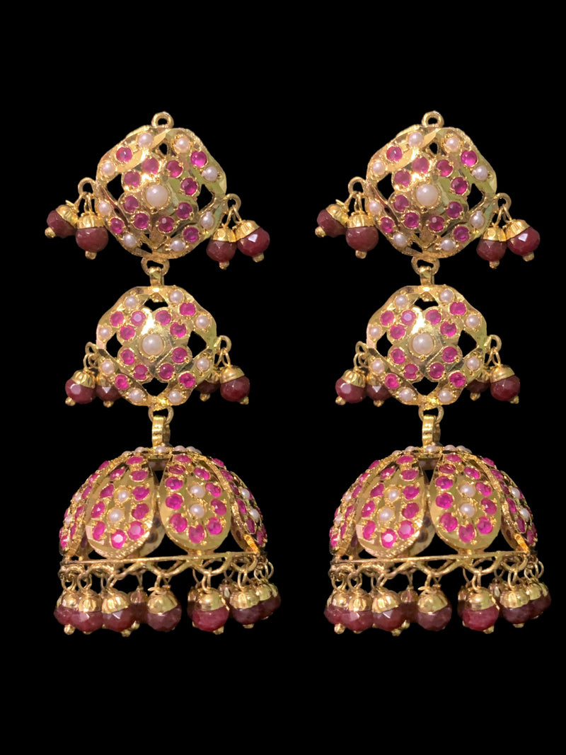 DER392 Hina jhumka ( rubies )  (READY TO SHIP )