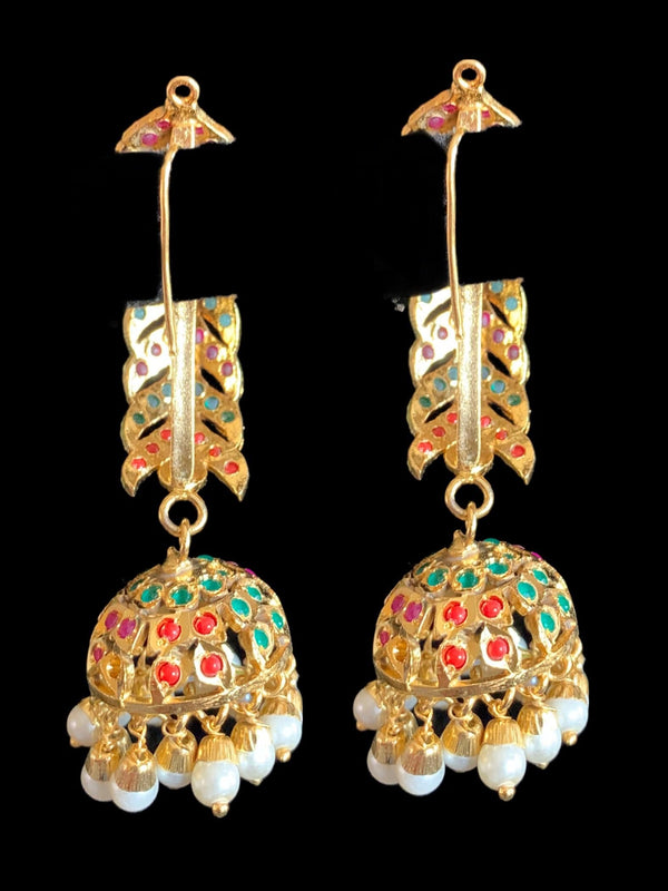 DER368 Gina jhumka - navratan  ( READY TO SHIP )