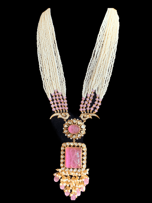 LN93 Mithali high quality cz polki necklace  set -pink( READY  TO SHIP)