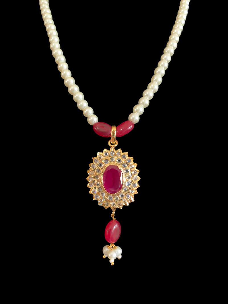 MEYAM Hyderabadi pendant set in ruby ( READY TO SHIP)