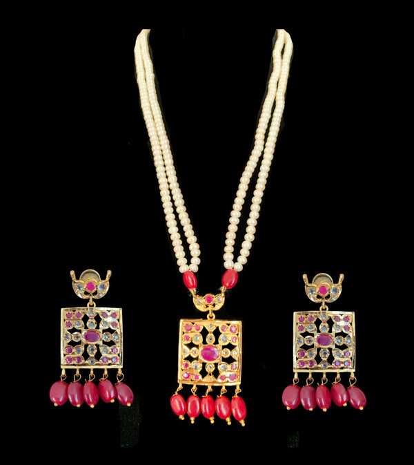 PS427  Zuni fresh water pearl pendant set in ruby   beads ( READY TO SHIP)