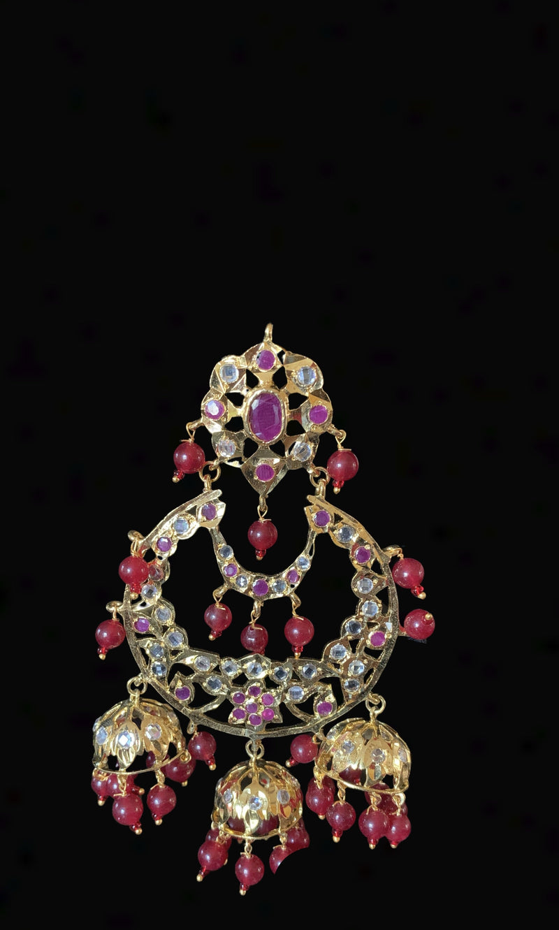 DER234 Hania  hyderabadi Chandbali in Ruby ( READY TO SHIP )