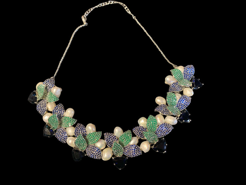 NS523 Canan Cz necklace with freshwater pearls ( READY TO SHIP)