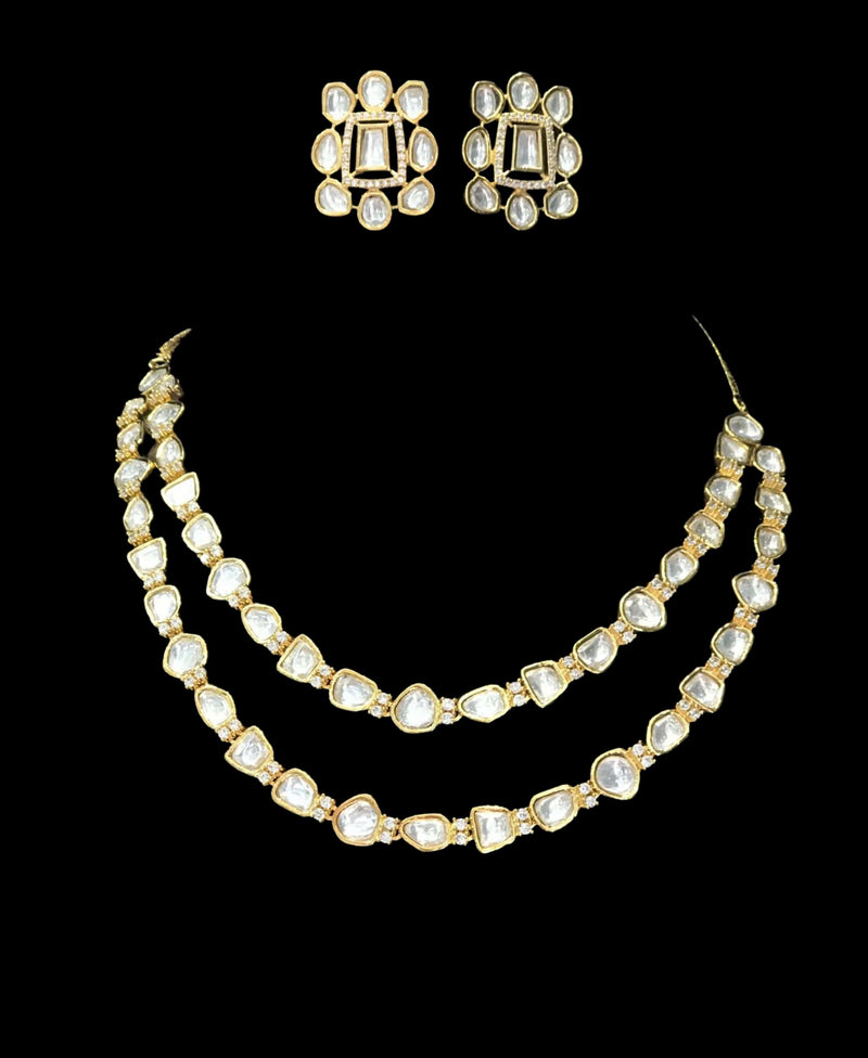 Uncut high quality cz polki style necklace with earrings ( READY TO SHIP)