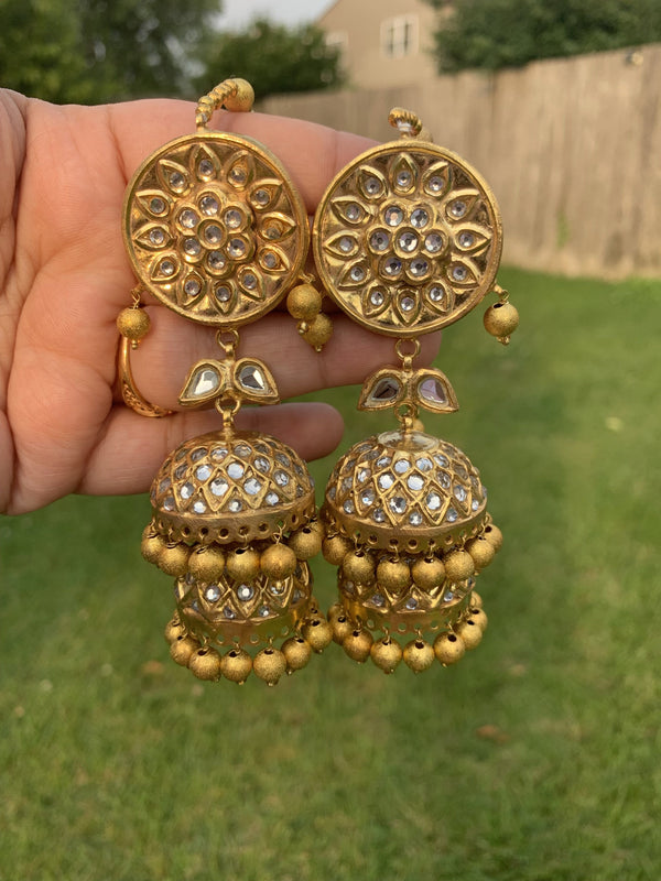 DER295 Anya kundan  jhumka two layered (READY TO SHIP)