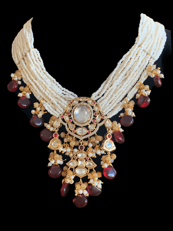 NS243  Reema high quality polki necklace set - ruby   ( READY TO SHIP)