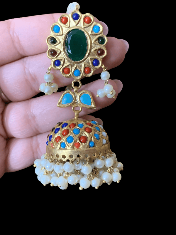 Nisha  kundan meenakari jhumka , (READY TO SHIP )